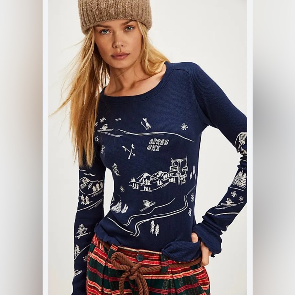 NWT Free People Ragabond Wonderland Thermal Top 
Size  XL 
Color Navy/Marin